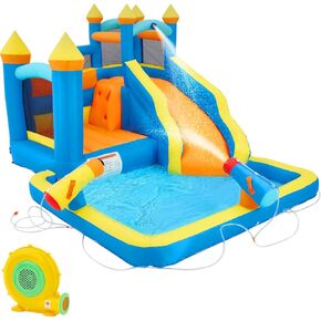 5 in 1 Inflatable Water Bounce House,Water Slide Inflated Bouncer for Outdoor with Blower, Water Slides for Kids Backyard,12.5 x 9.7Ft Swimming Pool Bouncy Castle with Slide,