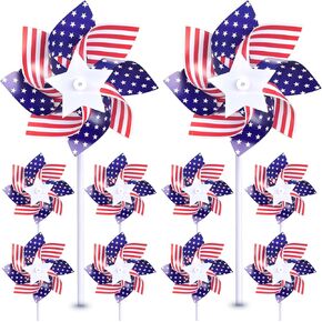 UOUYOO American Flag Patriotic Pinwheels 10 Pack pinwheels for Yard and Garden Red White and Blue Decorations Outdoor Decor Windmills for 4th of July Decorations