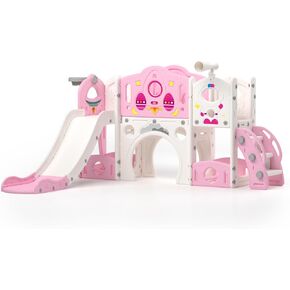 9 في 1 شريحة صغيرة ومتسلقات متسلقة للفرشاة بايف الفناء الخلفي للأطفال من سن 1-4 ، شريحة الأطفال في الهواء الطلق مع طوق كرة السلة والتلسكوب ومساحة الحلبة ومساحة التخزين in Kuwait