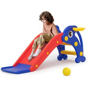 3 in 1 Toddler Slide, Baby Slide Climber Playset with Basketball Hoop and Ball, Indoor and Outdoor Playground for Kids