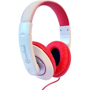 Connectland Over Ear 3.5mm Wired Headphone, Microphone Lightweight Adjustable Headband for Kids,Teens,Adults. iPhone iPad Tablet, Red&White CL-AUD63080