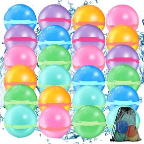 Reusable Water Balloons for Kids - Magnetic Refillable Water Balloons Set, Fun Summer Pool Toys & Beach Water Toys for Outdoor Games (12 Pack)