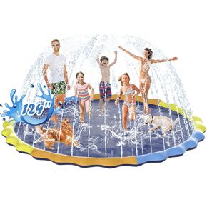 124" Large Splash Pad for Dog and Kids, 10.3FT Non-Slip Sprinkler Mat 1mm Thickened and Foldable Large Pool Summer Fun, Outdoor Water Toys for Dogs and Toddlers