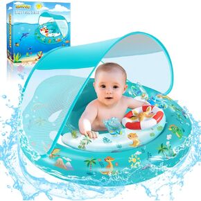 Baby Pool Float with Canopy UPF50+ Sun Protection, Inflatable Kids Pool Floats with Toy Play Console for Baby 6-36 Months, Infant Swimming Float with Adjustable Safety Seat for Boys Girls