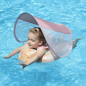 Free Swimming Baby Inflatable Baby Float with Sun Canopy Size Improved Infant Pool Floaties Swimming Pool Toys for The Age of 3-36 Months (Blue, Large)