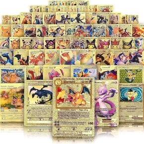 55 PCS Gold Cards Packs Vmax V EX GX Rare Golden Cards TCG Deck Box Gold Foil Card for Fans/Kids/Collectors Gifts (No Duplicates)
