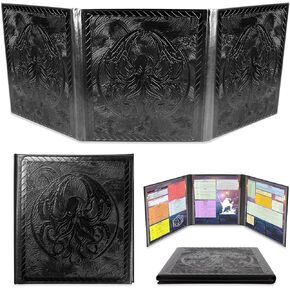 CASEMATIX DM Screen – 3-Panel Travel-Ready Dungeon Master Screen with Transparent Pockets, PU Leather GM Screen, Wet-Erase Compatible, Compact Size for Portable Tabletop RPG Campaigns