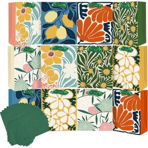 qiqee 2.4"x4.7"x6.3" inch 12PCS Clash Flowers Mini Paper Gift Bags with Tissue Paper Handles Small Size（12pcs Bags +36pcs Tissue Paper ）