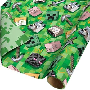 American Greetings 40 sq. ft. Reversible Minecraft Wrapping Paper for All Occasions (1 Roll, 30 in. x 192 in.)