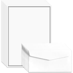 72 Pieces Stationary Letter and Envelopes, Black Border Design stationery paper and Envelopes Set, 48 Paper Sheets + 24 Envelopes Letter Size