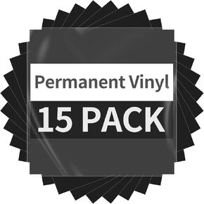 Black Permanent Vinyl - 15 Sheets Glossy Black Adhesive Vinyl 12"x11.8", Black Permanent Adhesive Sheets for Home Decor Car Decal, Glossy & Waterproof Paper for All Cutting Machine