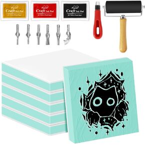 6pcs 2 "x2" كتل نحت المطاط ، مجموعة طوابع كتلة مشمع لصنع طوابع DIY للمبتدئين (White & Green)