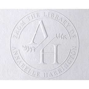 from The Library of | Ex Libris | Floral Book Stamp | Personalized Teacher Stamp | Custom Library Stamper | Monogram Self-Inking Wood Handle Embosser (Monogram 1)