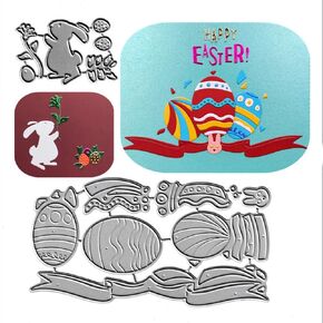 Easter Rabbit Bunny Egg Leaves Cutting Dies, Easter Banner Die Cuts Metal Embossing Stencils Template Mould for Card Scrapbooking and DIY Craft Album Paper Card Decor