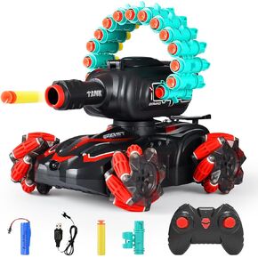 RC Car Shoot Nerf Bullet,Rc Tank That Shoots,Battle ANK with Nerf Remote Control Tank That Shoots Foam Darts-Stunts, 16 Foam Darts - Birthday Presents ForKids 7 8 9 10 11 Year Old（red）
