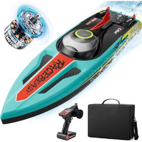 Brushless RC Boat 40+MPH, Remote Control Boats for Adults Kids, 19" Big Racing Boat for Salt Water Lake River with Self-Righting, LED Lights, Fishing Function Fast High Speed with Carry Bag