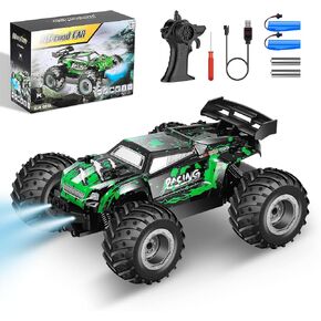 Remote Control Car, All Terrain Remote Control Truck for Boy, 2.4GHz Rc Car with Bodylight and Two Rechargeable Batteries, 20KM/H Monster Truck Toys