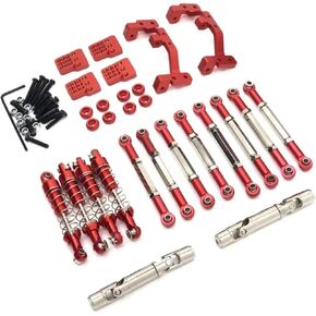 for WPL C14 C24 C24-1 C54 Metal Chassis Link Rod Pull Rod Mount Shock Absorber Drive Shaft Set 1/16 RC Car Upgrade Parts(Red)