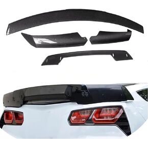 Rear Trunk Wing Spoiler Lid w/Black Center WickerBill Insert Compatible with Chevy Corvette C7 Z06 2014-2019 (Gloss Black)