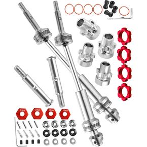 RC Driveshafts & Hex Hub Adapters Upgrades Part for 1/10 Slash VXL 2WD,Rustler VXL 2WD,Stampede VXL 2WD,Front Rear Steel #45 CVD & Aluminum Hex Hub Adapters 12mm to 17mm,Red