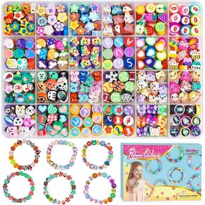 Gionlion 1200 Pcs Polymer Clay Beads Bracelet Making Kit, 25 Style Animal Fruit Flower Butterfly Bunny Pony Letter Beads Charms for Jewelry Making, DIY Art and Crafts Toys Gifts for 4+ Year Old Kids