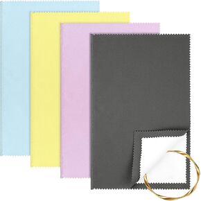 4PCS Silver Polishing Cloth, Large 10×12.5 Inch Soft Jewelry Polishing Cloth, Jewelry Cleaning Cloth for Sterling Silver Jewelry Gold, Platinum(Yellow, Blue, Purple, Gray)