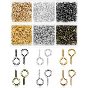 FIVEIZERO 960Pcs Small Screw Eye Pins for Jewelry Making, Tiny Eye Hooks with 6 Colors, Mini Eyelet Hooks in 3 Sizes, Small Eye Hooks & Screw Eyelets for DIY Crafts, Beading & Art Projects（4mm）