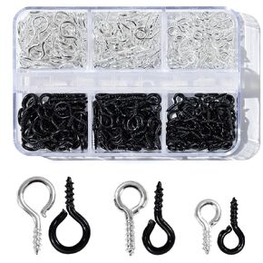 300pcs Small Screw Pins Eye Pins Pendants for Jewelry Making & DIY Crafts, Mini Eye Screws for Art Projects & Bead Charms, Tiny Eye Hooks for Crafts (Silver &Black, 3 Sizes)
