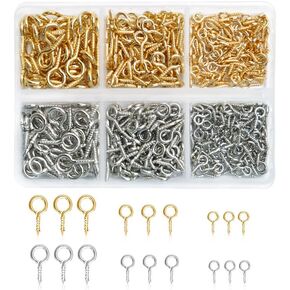 400 PCS Small Screw Eye Pins, Small Eyelet Screws, Ring Mini Eye Pins, Screw Eyes Pin Hook for Different DIY Projects and Jewelry Craft Making (Gold and Sliver, 3 Different Sizes)