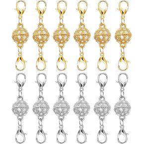 Magnetic Necklace Clasps and Closures with Lobster Clasp, 14K Gold & Silver Magnetic Jewelry Extender for Necklaces & Bracelets, Easy-to-Use for Jewelry Closures (12Pcs | Ball)