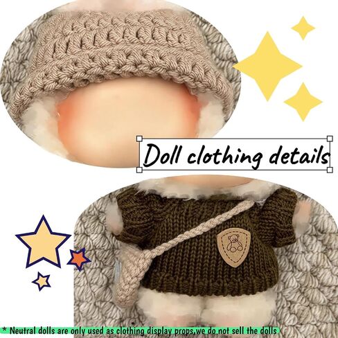 3-Piece Handcrafted Crochet Doll Clothes - Compatible with 5.91-6.7inch (15-17cm) Dolls as Accessories Only, Premium Dolls Outfit with Accessories, Hand Crocheted Hat, Sweaters, Bag (Maillard Brown) in Saudi Arabia