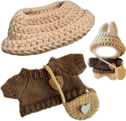 3-Piece Handcrafted Crochet Doll Clothes - Compatible with 5.91-6.7inch (15-17cm) Dolls as Accessories Only, Premium Dolls Outfit with Accessories, Hand Crocheted Hat, Sweaters, Bag (Maillard Brown) in Saudi Arabia