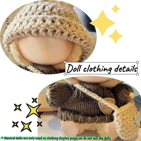 3-Piece Handcrafted Crochet Doll Clothes - Compatible with 5.91-6.7inch (15-17cm) Dolls as Accessories Only, Premium Dolls Outfit with Accessories, Hand Crocheted Hat, Sweaters, Bag (Maillard Brown) in Saudi Arabia