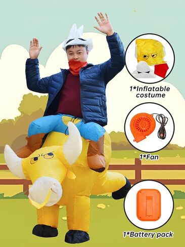 JYZCOS Inflatable Bull Rider Costume Blow Up Halloween Ride on Cowboy Fancy Dress in Kuwait