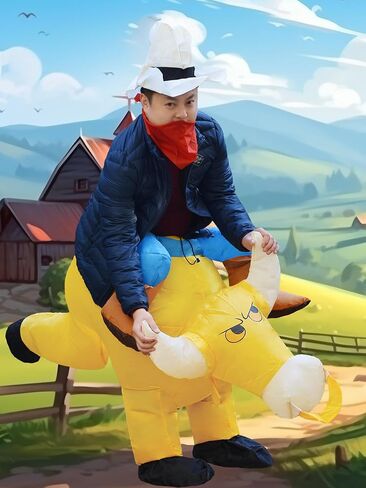 JYZCOS Inflatable Bull Rider Costume Blow Up Halloween Ride on Cowboy Fancy Dress in Kuwait