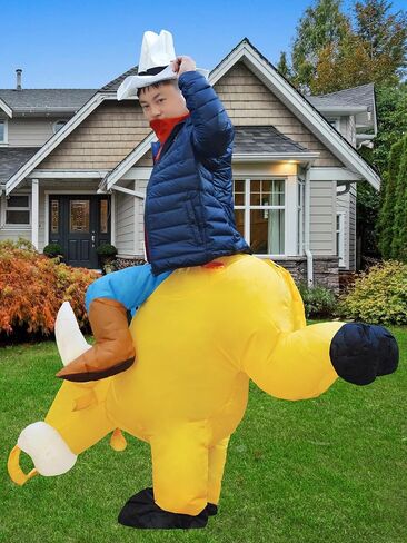 JYZCOS Inflatable Bull Rider Costume Blow Up Halloween Ride on Cowboy Fancy Dress in Kuwait