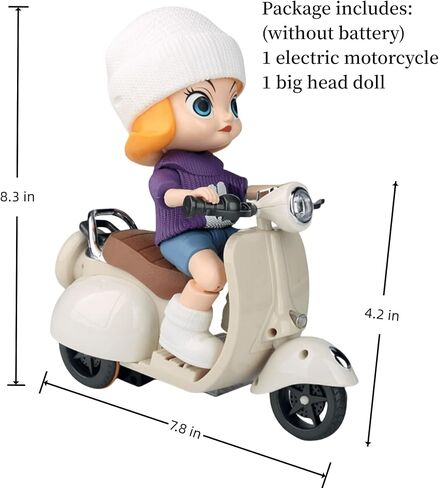 Motorcycles Scooter Toy Doll - with Light and Music, Cute Have a Seat for Accessories, Decor Desktop Ornaments Collectors (Off-White) in Kuwait