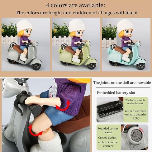 Motorcycles Scooter Toy Doll - with Light and Music, Cute Have a Seat for Accessories, Decor Desktop Ornaments Collectors (Off-White) in Kuwait