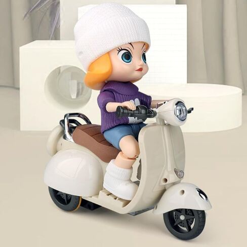 Motorcycles Scooter Toy Doll - with Light and Music, Cute Have a Seat for Accessories, Decor Desktop Ornaments Collectors (Off-White) in Kuwait