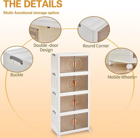 VECELO 19 Gal Stackable Storage Bins with Lid, 4 Pack Plastic Collapsible Storage Cabinet, Foldable Folding Box Organizer Container Cart with Wheel and Double Door for Home Office, White in Saudi Arabia
