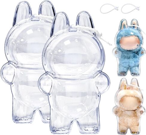 2PCS Protective Case Compatible for Monster Doll - Clear Standing Display Case, Plastic Portable Storage Box Cover with Silicone Strap for Mini Collectible Dolls ( Doll Not Included) in Kuwait