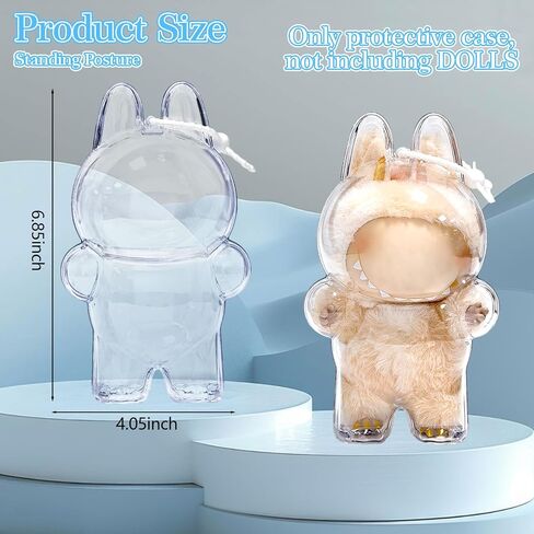 2PCS Protective Case Compatible for Monster Doll - Clear Standing Display Case, Plastic Portable Storage Box Cover with Silicone Strap for Mini Collectible Dolls ( Doll Not Included) in Kuwait