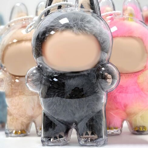 2PCS Protective Case Compatible for Monster Doll - Clear Standing Display Case, Plastic Portable Storage Box Cover with Silicone Strap for Mini Collectible Dolls ( Doll Not Included) in Kuwait