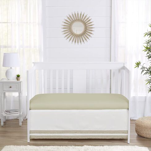 Sweet Jojo Designs Boho Fringe Ivory Boy or Girl Baby Crib Bed Skirt Nursery Dust Ruffle - Solid Neutral Cream Off White Tassel Boho Fringe Bohemian Minimalist for Taupe Desert Sun Collection in Saudi Arabia