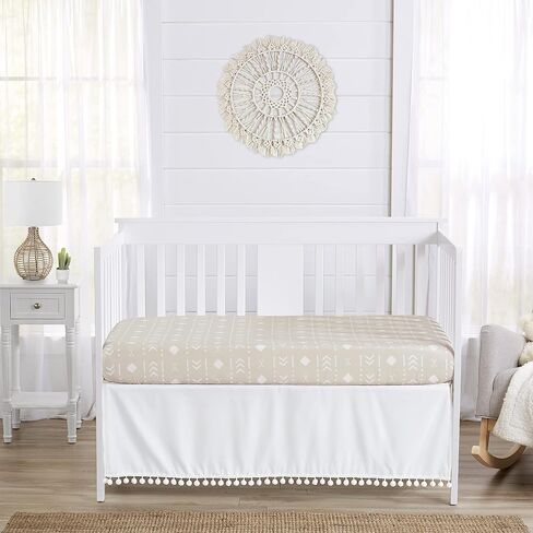 Sweet Jojo Designs Boho Fringe Ivory Boy or Girl Baby Crib Bed Skirt Nursery Dust Ruffle - Solid Neutral Cream Off White Tassel Boho Fringe Bohemian Minimalist for Taupe Desert Sun Collection in Saudi Arabia