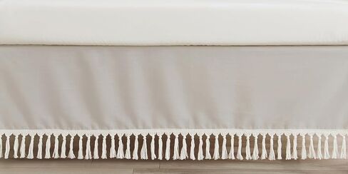Sweet Jojo Designs Boho Fringe Ivory Boy or Girl Baby Crib Bed Skirt Nursery Dust Ruffle - Solid Neutral Cream Off White Tassel Boho Fringe Bohemian Minimalist for Taupe Desert Sun Collection in Saudi Arabia