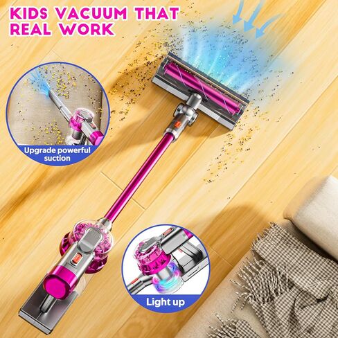 4-in-1 Kids Cordres الذي يعمل حقًا ، يتظاهر Toddler Play Play Toy Toy مع شفط حقيقي ، وألعاب فكرة عيد ميلاد أنظف لمدة 3 4 5 6 7+ سنة بنت (Rose Red) in Kuwait