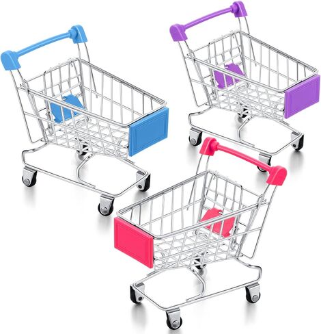 Hotop 3 Pieces Mini Shopping Cart Small Supermarket Cart Metal Shopping Utility Toys for Mode Desk Storage Decor(Pink,Purple,Light Purple) in Saudi Arabia