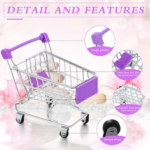 Hotop 3 Pieces Mini Shopping Cart Small Supermarket Cart Metal Shopping Utility Toys for Mode Desk Storage Decor(Pink,Purple,Light Purple) in Saudi Arabia