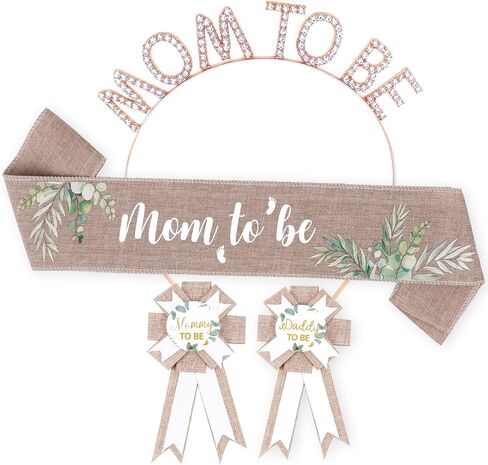 زخارف استحمام الطفل Bee Baby Mommy إلى Bee Sash و Daddy إلى Bee Tinplate Badge ، 3pcs أمي لتكون وشاحًا وأبي لتكون دبوسًا لما سيكشف جنس Baby Bee Gender in Kuwait